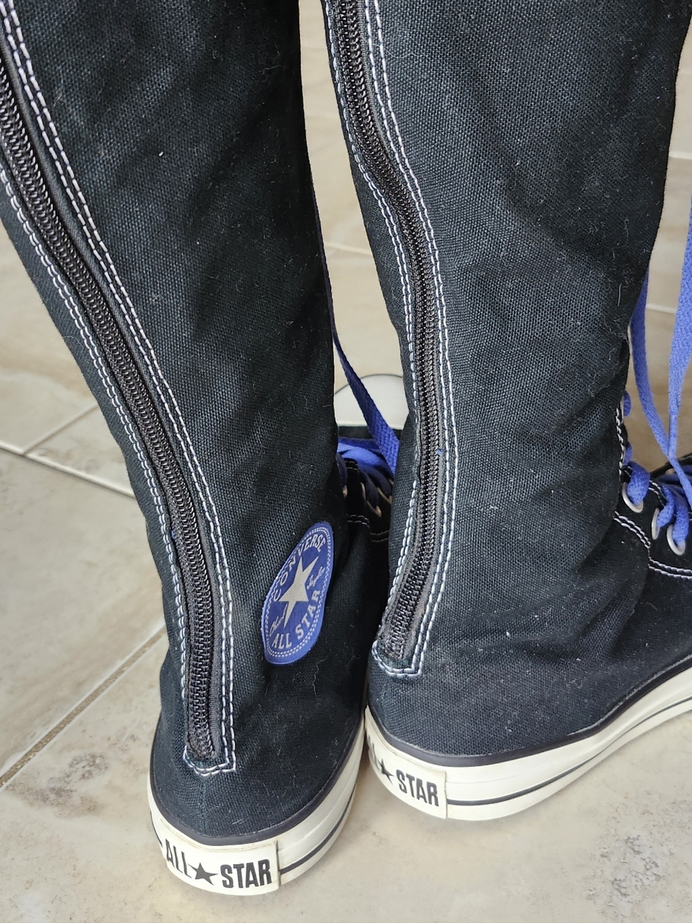 Converse Black Knee-High XX-Hi Lace-Ups with Blue Laces - Picture 4 of 8